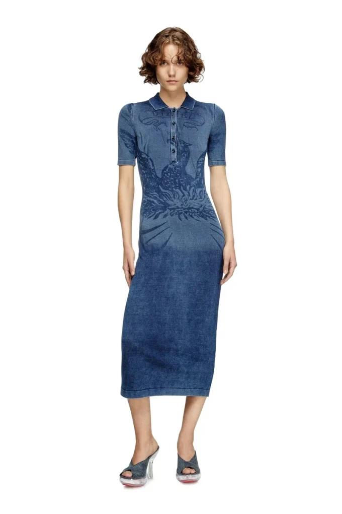 m-fenny-drs Polo midi dress in denim-effect knit m-fenny-drs Polo midi dress in denim-effect knit