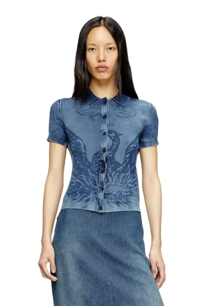m-fenny Indigo shirt-cardigan with Phoenix logo m-fenny Indigo shirt-cardigan with Phoenix logo