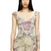 m-fiore Ruffle-shoulder knit top with medieval print m-fiore Ruffle-shoulder knit top with medieval print