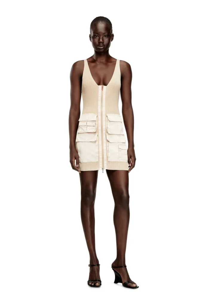 m-gabrielle Rib-knit short dress with cargo pockets m-gabrielle Rib-knit short dress with cargo pockets