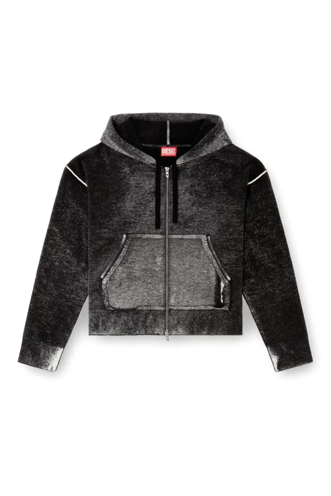 m-hermine Reverse-print hooded cardigan in wool m-hermine Reverse-print hooded cardigan in wool
