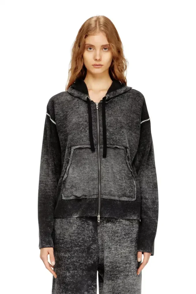 m-hermine Reverse-print hooded cardigan in wool m-hermine Reverse-print hooded cardigan in wool