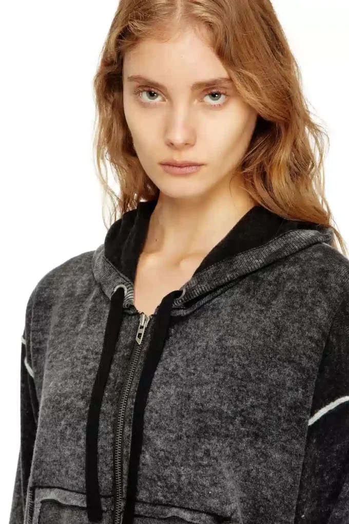 m-hermine Reverse-print hooded cardigan in wool m-hermine Reverse-print hooded cardigan in wool