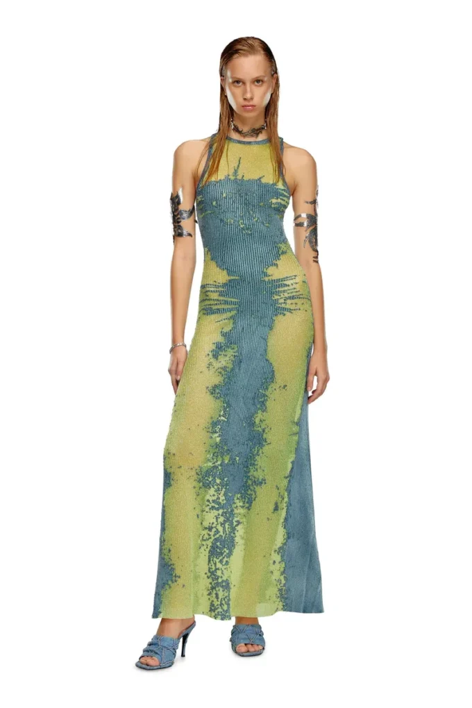 m-magias Long dress in devoré metallic knit m-magias Long dress in devoré metallic knit