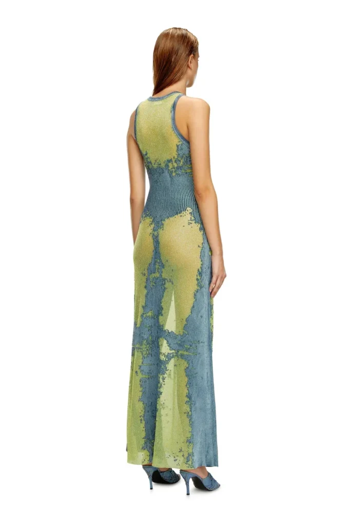 m-magias Long dress in devoré metallic knit m-magias Long dress in devoré metallic knit