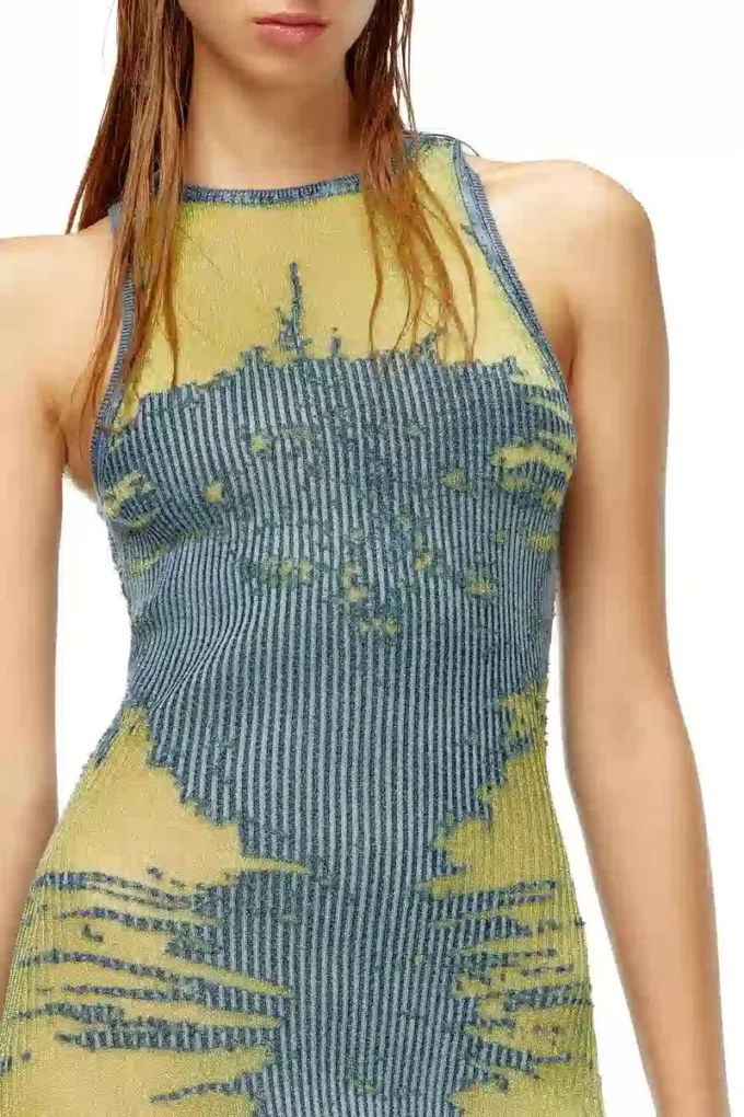 m-magias Long dress in devoré metallic knit m-magias Long dress in devoré metallic knit