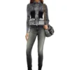 m-melissa Zip-up cardigan with denim cargo pockets m-melissa Zip-up cardigan with denim cargo pockets