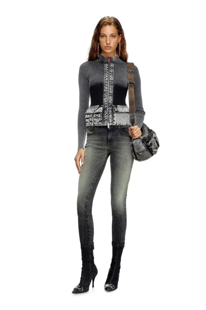 m-melissa Zip-up cardigan with denim cargo pockets m-melissa Zip-up cardigan with denim cargo pockets