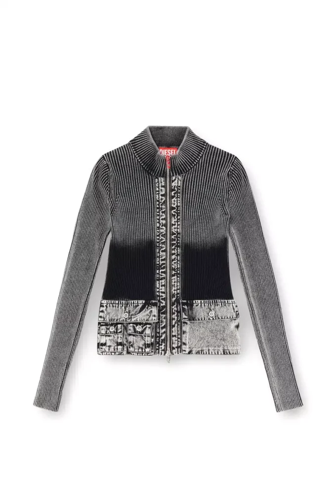 m-melissa Zip-up cardigan with denim cargo pockets m-melissa Zip-up cardigan with denim cargo pockets