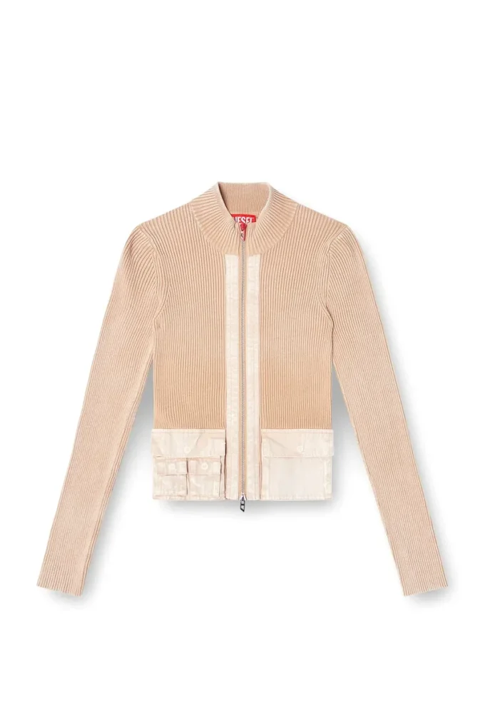 m-melissa Zip-up cardigan with denim cargo pockets m-melissa Zip-up cardigan with denim cargo pockets