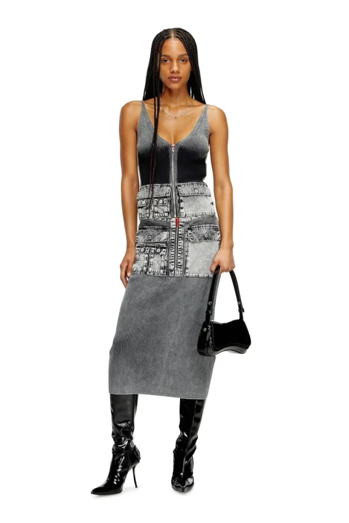 m-melly Knit tank top with denim cargo pockets m-melly Knit tank top with denim cargo pockets