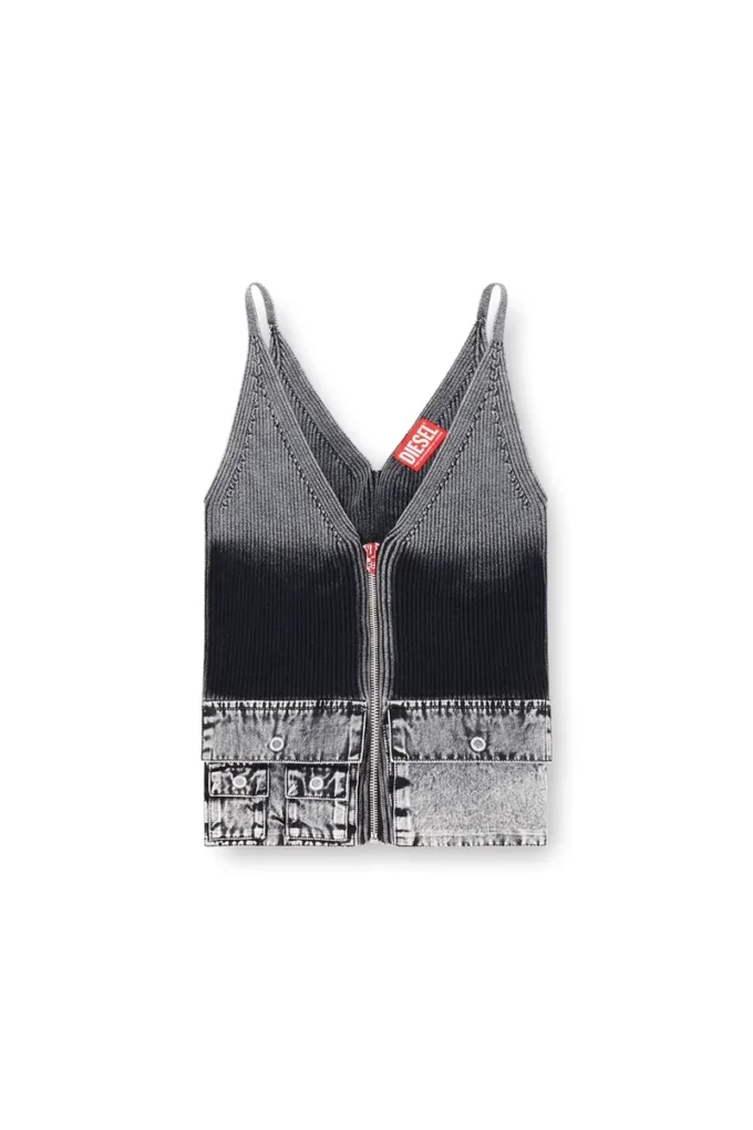 m-melly Knit tank top with denim cargo pockets m-melly Knit tank top with denim cargo pockets