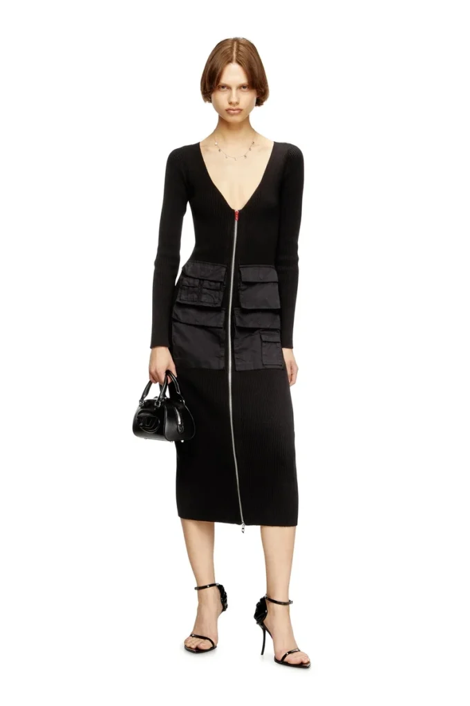 m-melti-ls Ribbed midi dress with cargo pockets