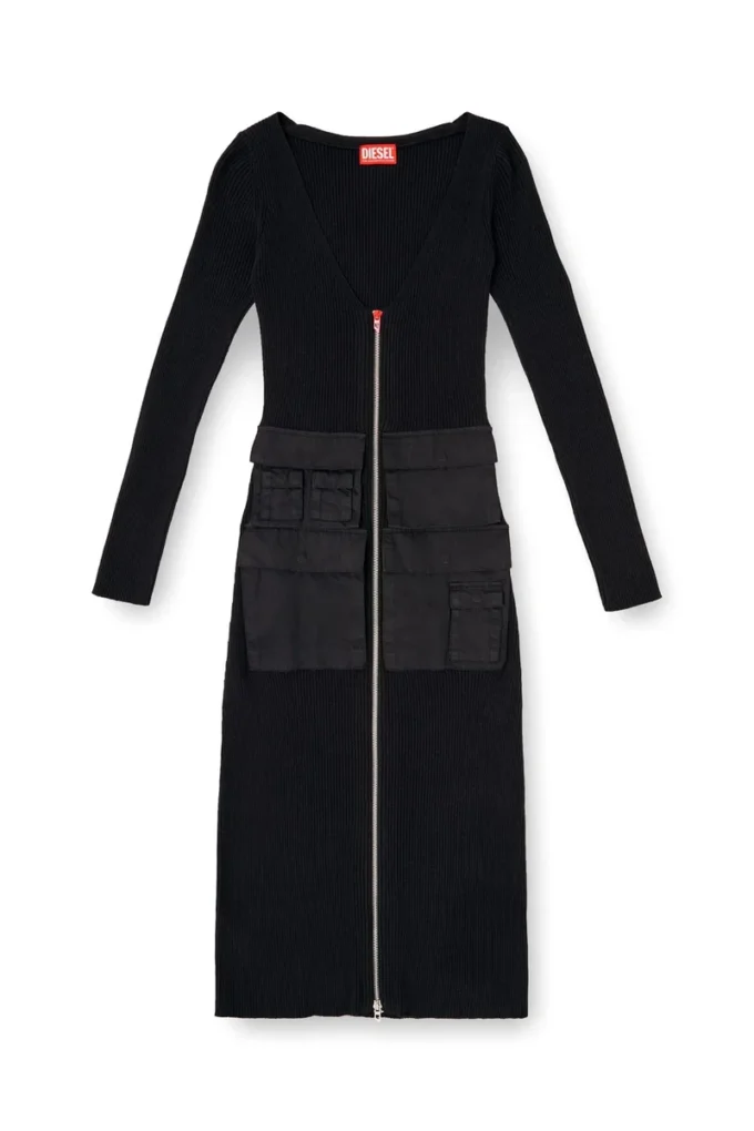 m-melti-ls Ribbed midi dress with cargo pockets