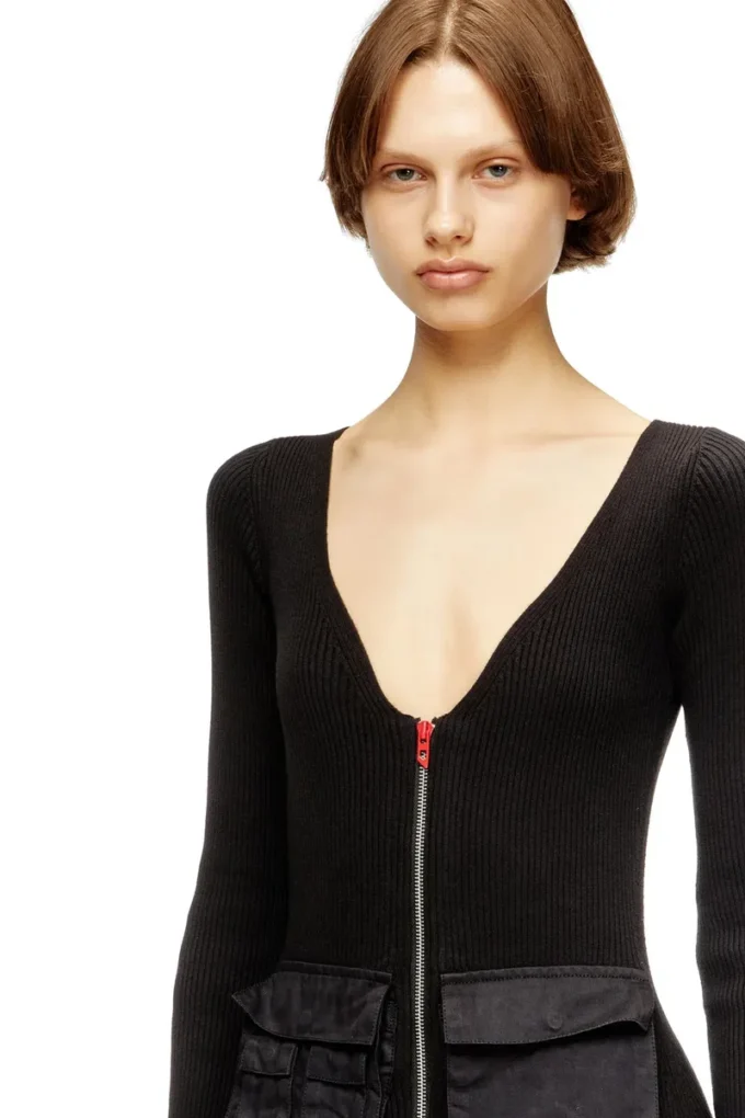 m-melti-ls Ribbed midi dress with cargo pockets
