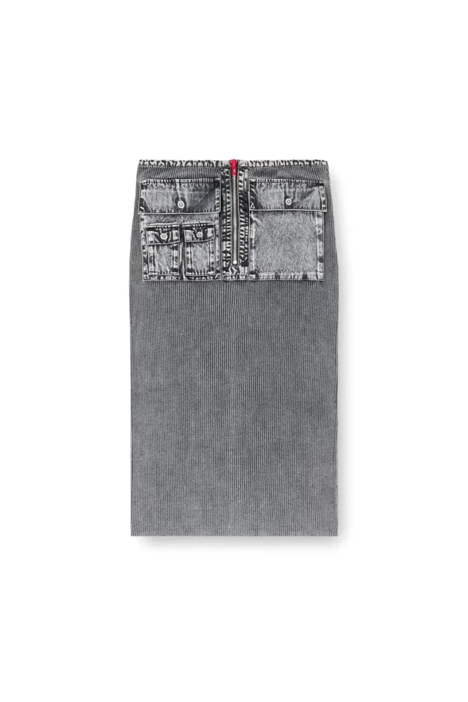 m-meryn Knit midi skirt with denim cargo pockets m-meryn Knit midi skirt with denim cargo pockets