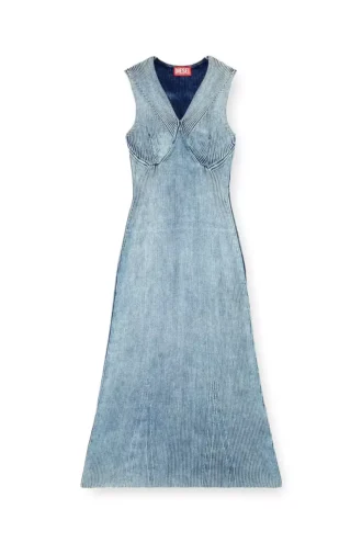 m-milong Denim-yarn midi dress with shiny effect m-milong Denim-yarn midi dress with shiny effect