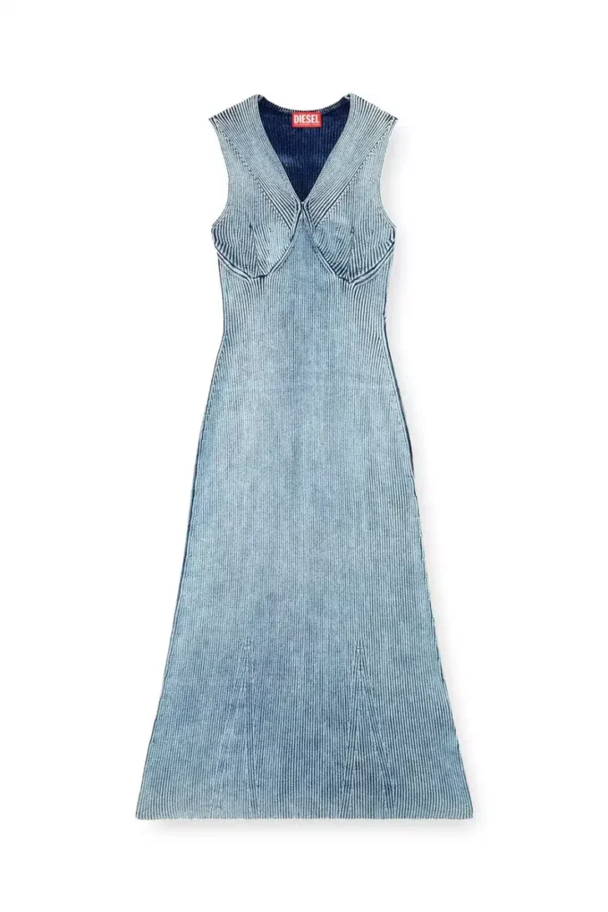 m-milong Denim-yarn midi dress with shiny effect m-milong Denim-yarn midi dress with shiny effect