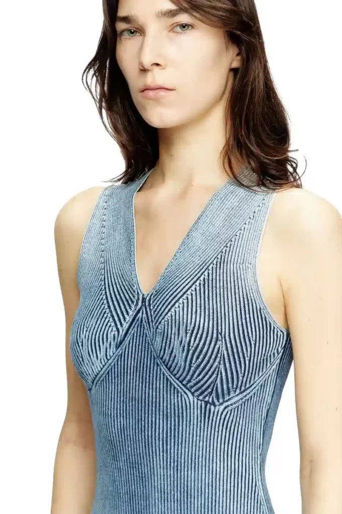 m-milong Denim-yarn midi dress with shiny effect m-milong Denim-yarn midi dress with shiny effect