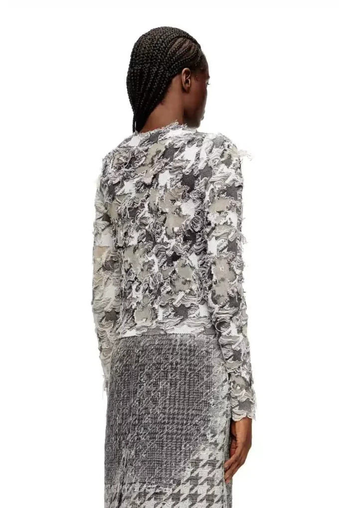 m-sibylla Cardigan in devoré houndstooth jacquard m-sibylla Cardigan in devoré houndstooth jacquard