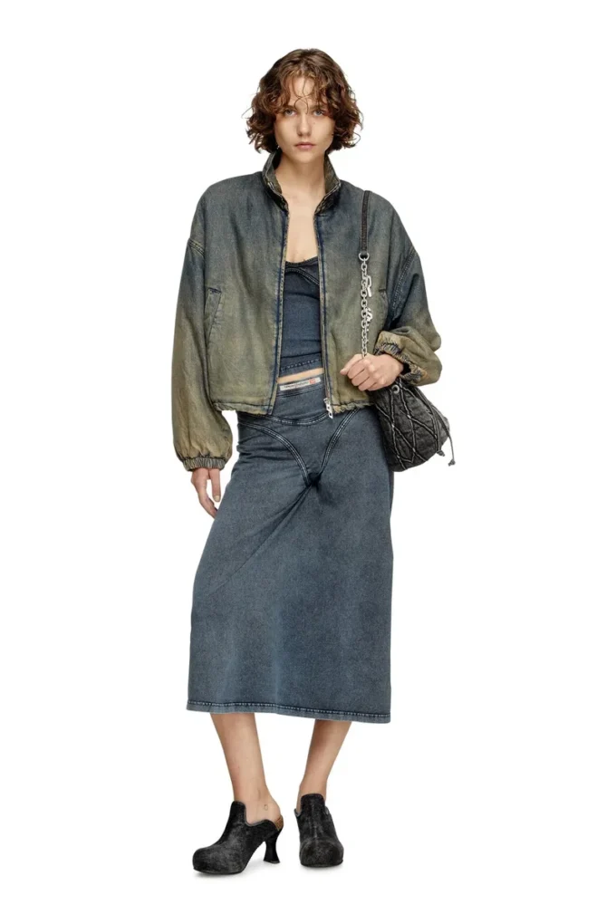 o-alline Midi skirt in denim-look jersey o-alline Midi skirt in denim-look jersey