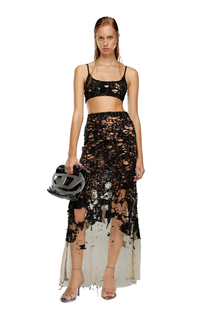 o-leena Long devoré skirt in tulle and jersey o-leena Long devoré skirt in tulle and jersey