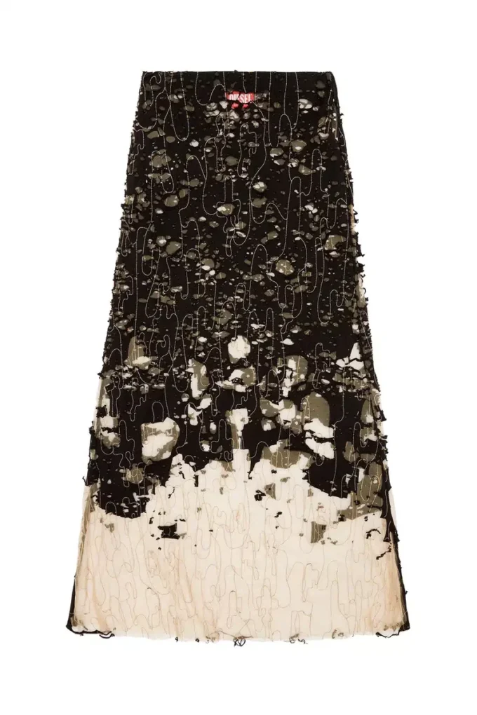 o-leena Long devoré skirt in tulle and jersey o-leena Long devoré skirt in tulle and jersey
