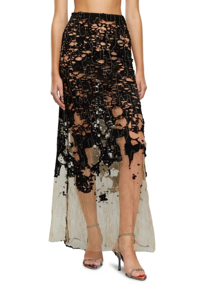 o-leena Long devoré skirt in tulle and jersey o-leena Long devoré skirt in tulle and jersey