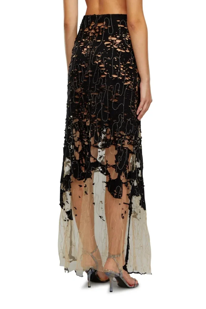 o-leena Long devoré skirt in tulle and jersey o-leena Long devoré skirt in tulle and jersey