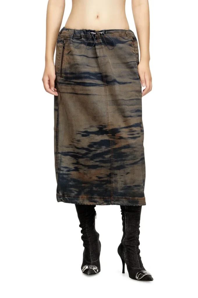 o-mirtow-den Midi denim skirt with drawstring o-mirtow-den Midi denim skirt with drawstring