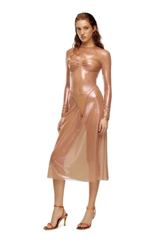 o-moni Sheer midi skirt in shiny coated tulle