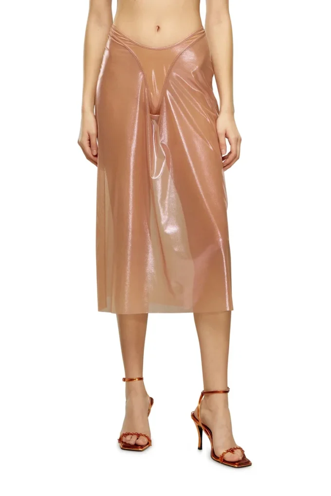 o-moni Sheer midi skirt in shiny coated tulle o-moni Sheer midi skirt in shiny coated tulle