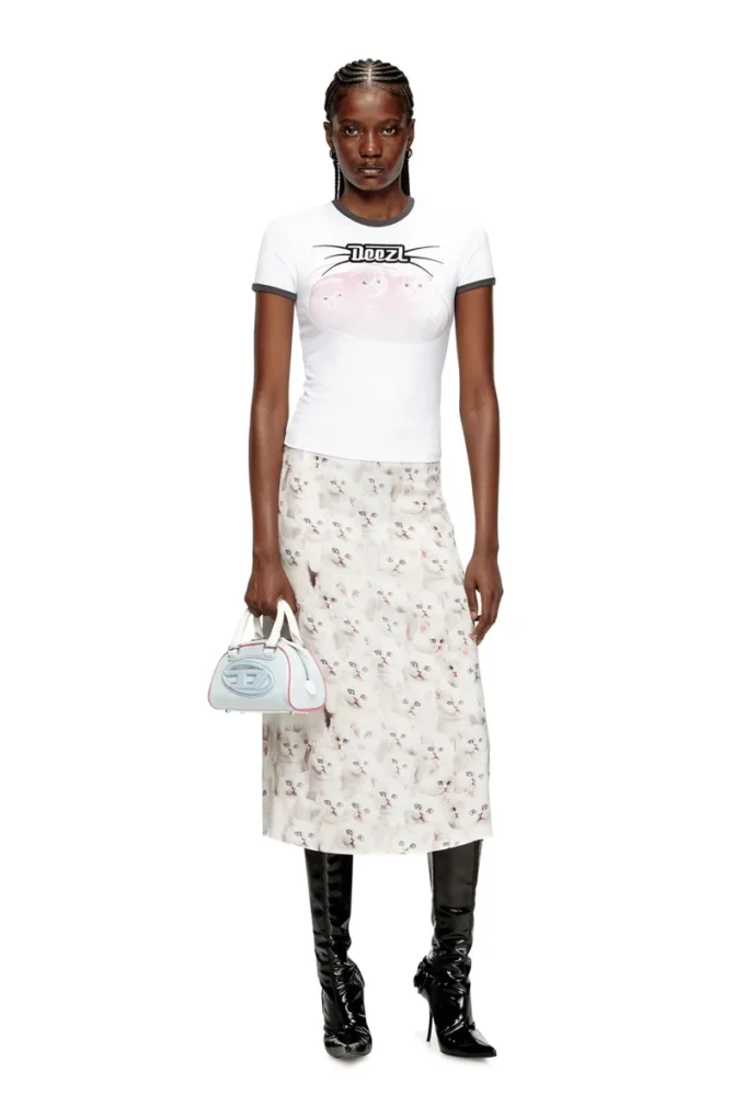 o-rchid-r1 Midi skirt in viscose with all-over print o-rchid-r1 Midi skirt in viscose with all-over print