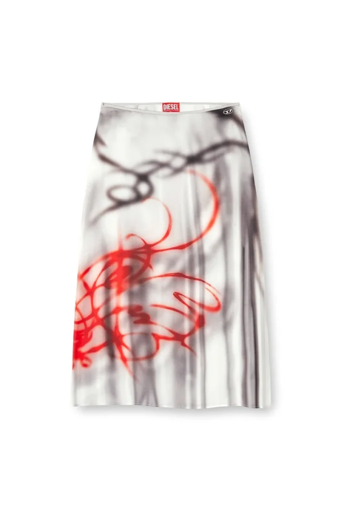 o-rchid-s1 Satin midi skirt with graffiti print o-rchid-s1 Satin midi skirt with graffiti print