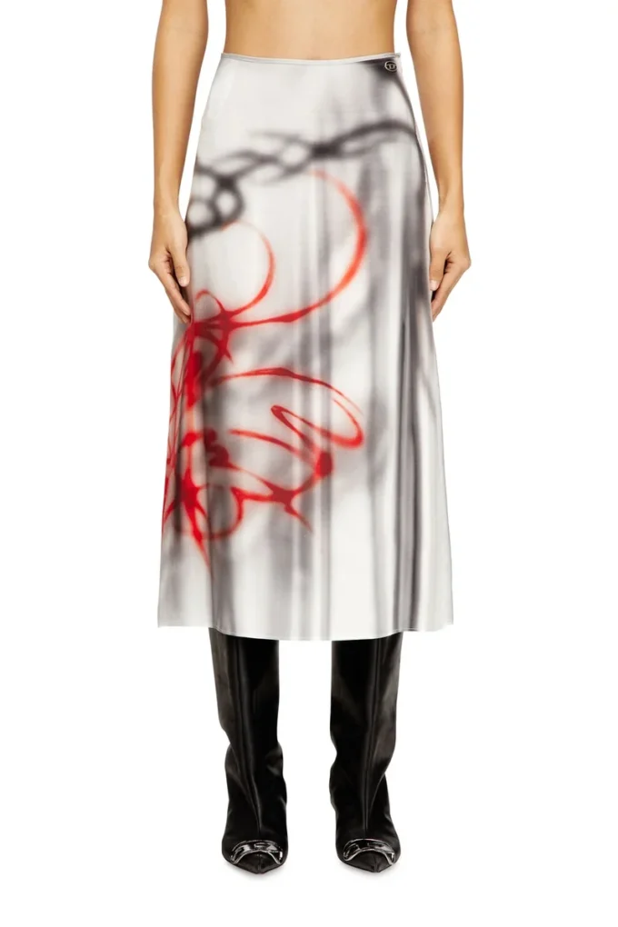 o-rchid-s1 Satin midi skirt with graffiti print o-rchid-s1 Satin midi skirt with graffiti print