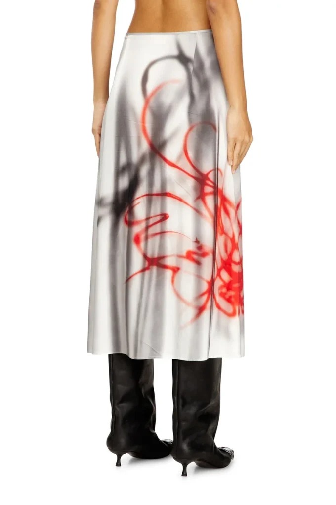o-rchid-s1 Satin midi skirt with graffiti print o-rchid-s1 Satin midi skirt with graffiti print