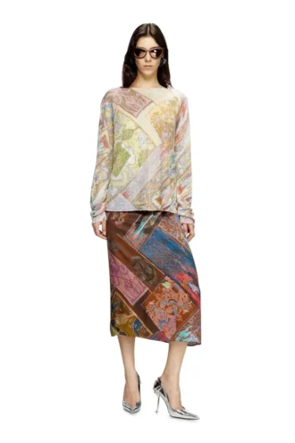 o-rchid Viscose midi skirt with Heraldic print