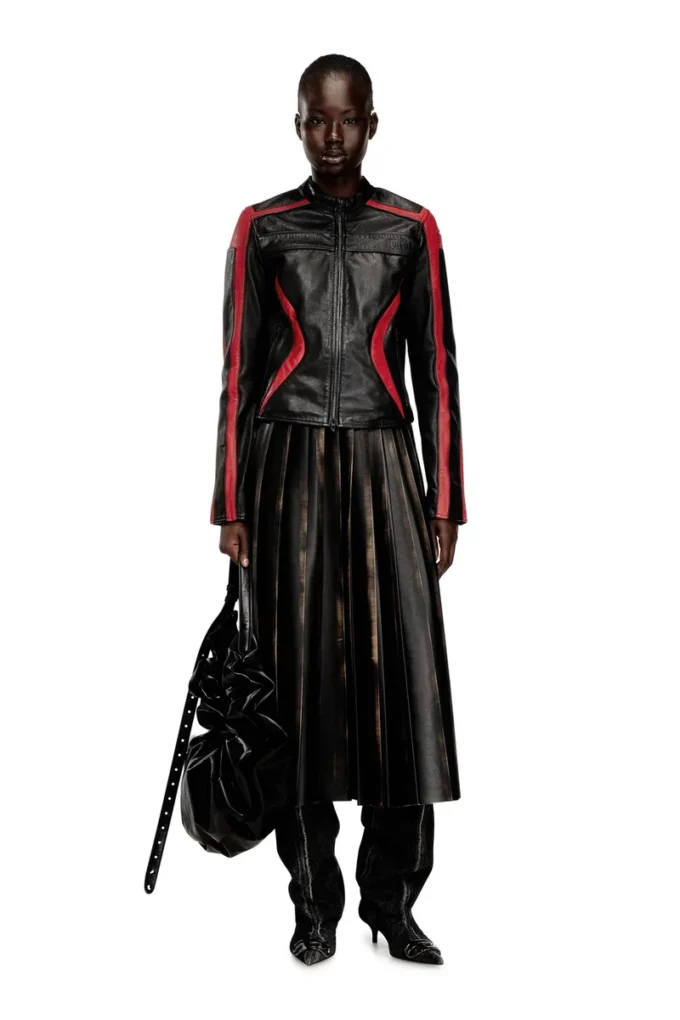 o-saka Distressed pleated midi skirt o-saka Distressed pleated midi skirt