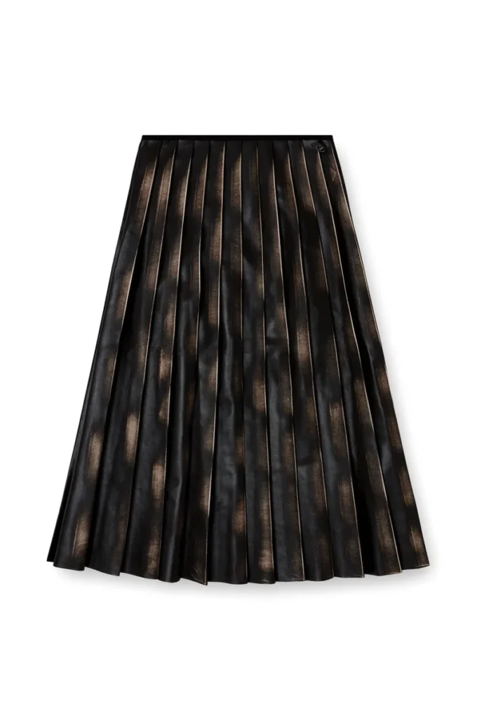 o-saka Distressed pleated midi skirt o-saka Distressed pleated midi skirt