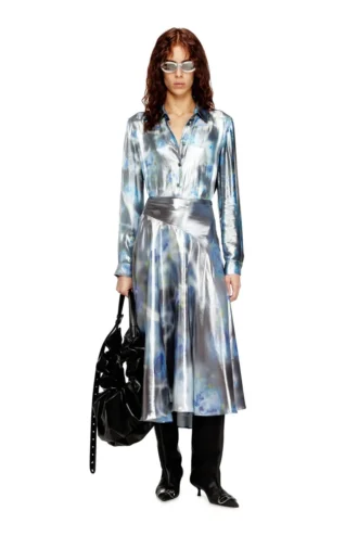 o-zulie-s2 Metallic midi skirt with blurred rose print