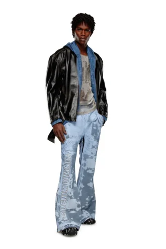 p-belb-p1 Flared track pants in coated jersey