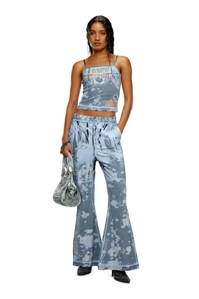 p-belb-p1 Flared track pants in coated jersey p-belb-p1 Flared track pants in coated jersey