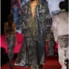 d-bla-long-dev-fse Coat in pinstriped devoré denim