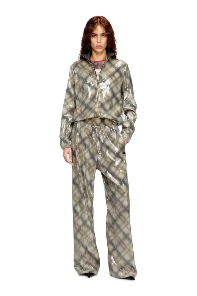 p-erqueen Sequined pants in with plaid design p-erqueen Sequined pants in with plaid design