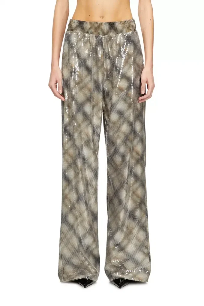 p-erqueen Sequined pants in with plaid design p-erqueen Sequined pants in with plaid design