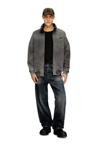 s-batel-v1 Teddy-lined zip jacket with denim effect