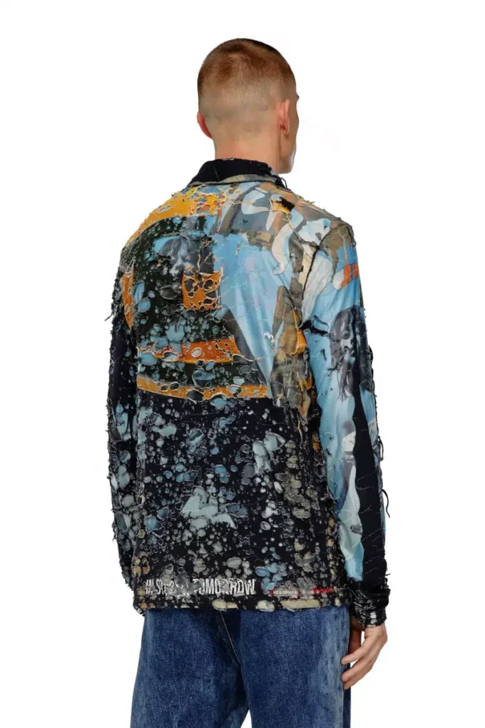 s-corn-peel Destroyed shirt with cinema prints
