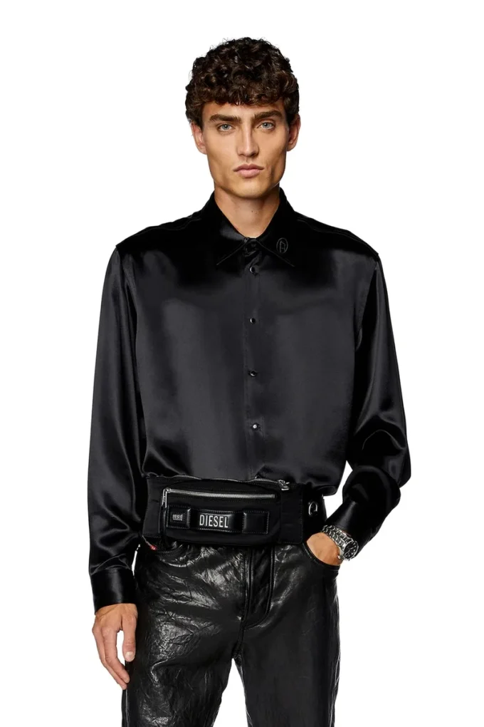 s-ricco Satin shirt with logo-embroidered collar s-ricco Satin shirt with logo-embroidered collar