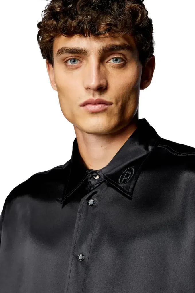 s-ricco Satin shirt with logo-embroidered collar s-ricco Satin shirt with logo-embroidered collar