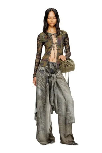 t-afry Tie cardigan with mixed camo prints